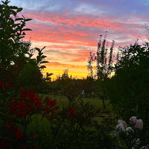 A red and orange sunset over the valley