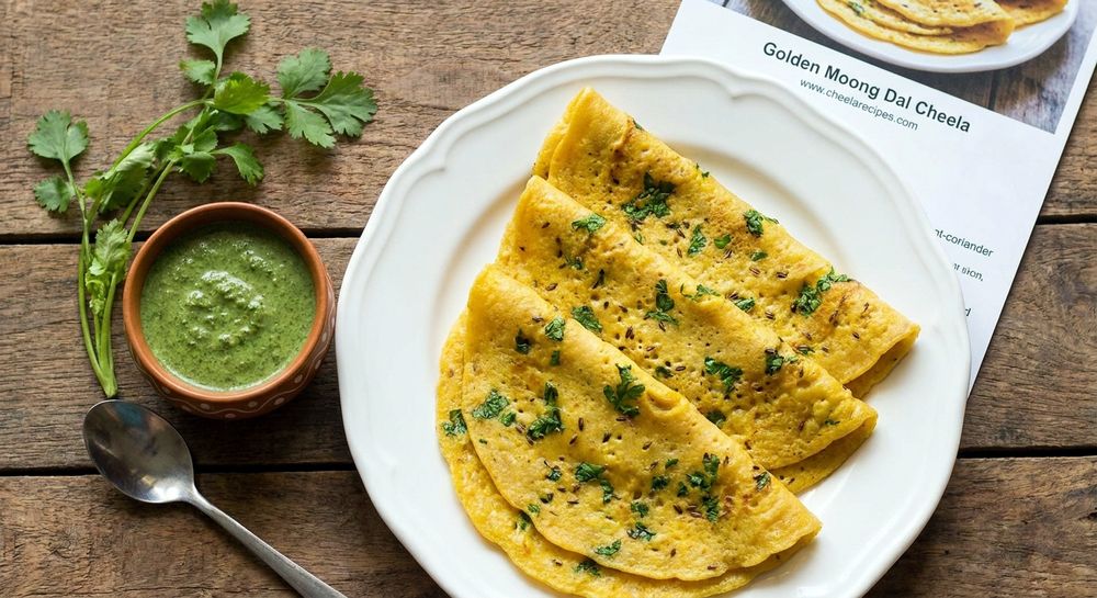 Golden moong dal cheela with mint-coriander chutney