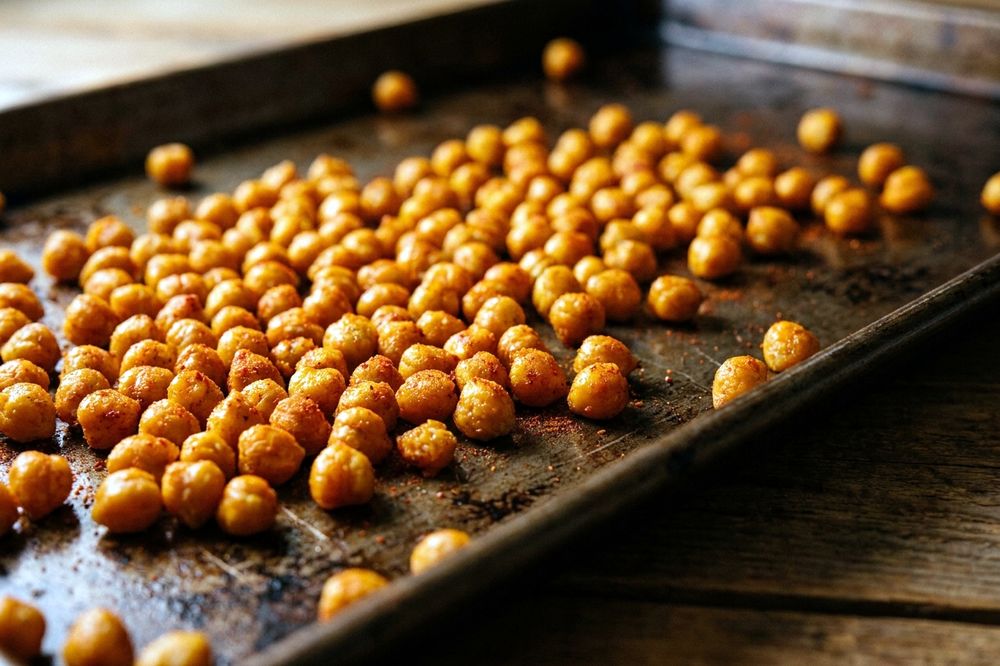 Golden spiced roasted chickpeas in a small bowl