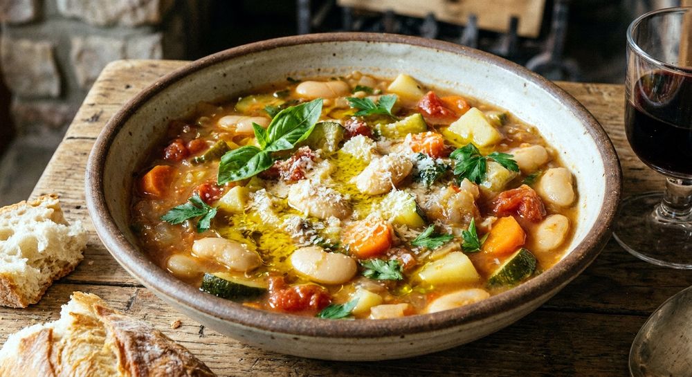 Chunky minestrone soup with beans and vegetables
