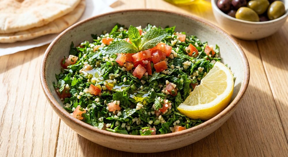 Tabbouleh salad with parsley, bulgur and tomato