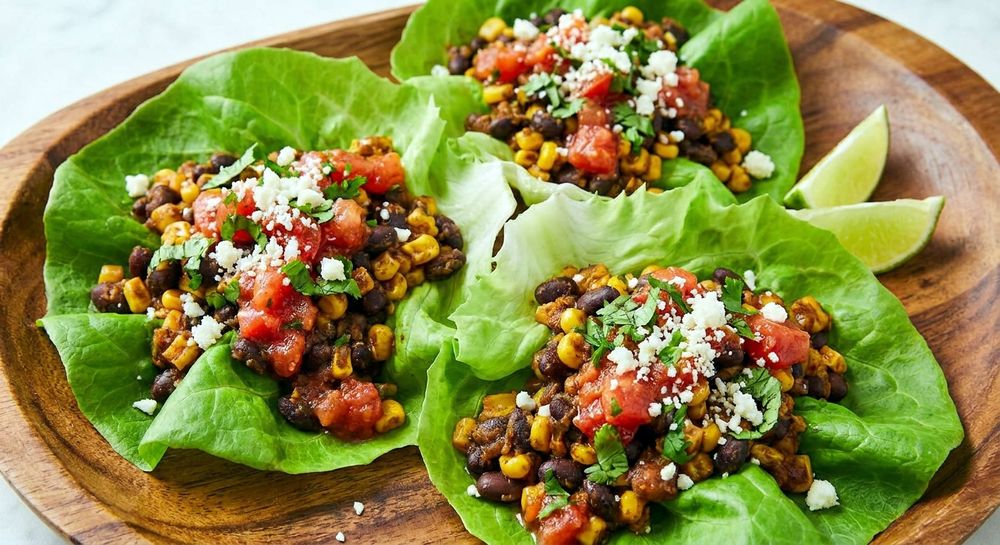 Black bean lettuce tacos with salsa